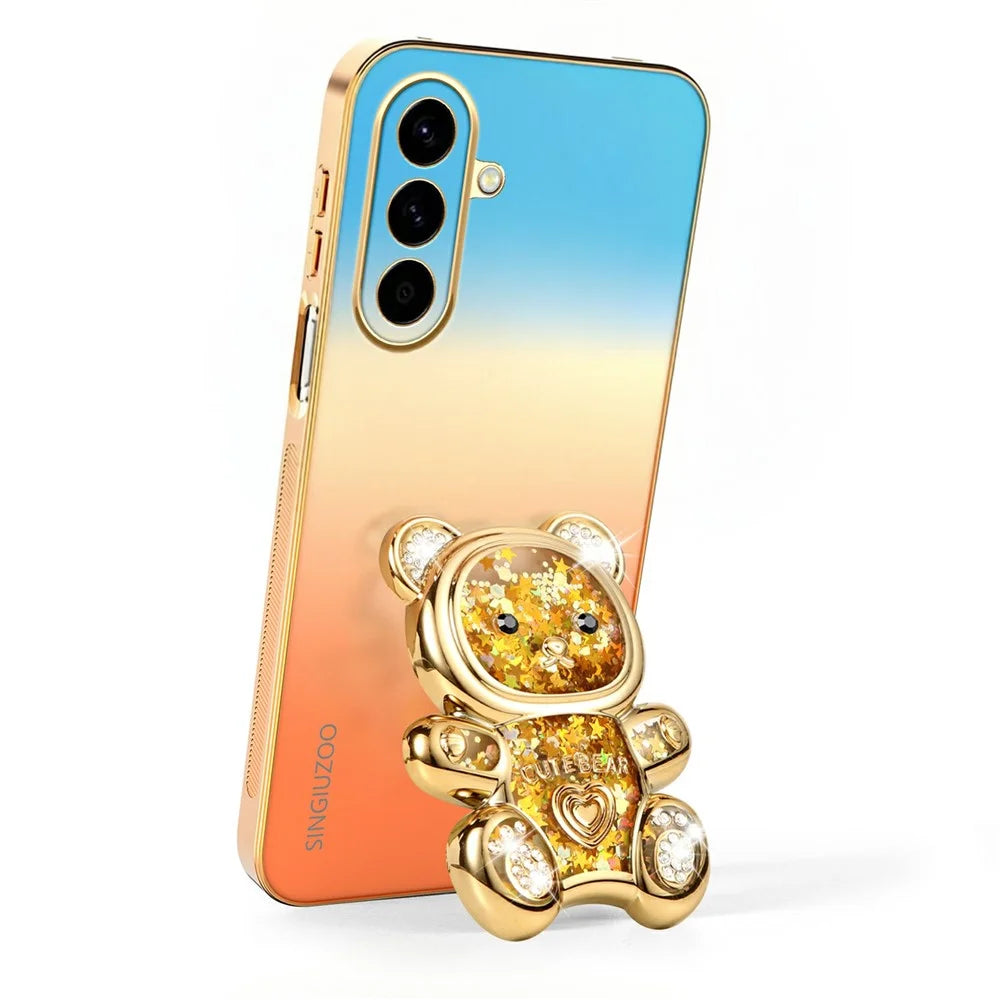 SINGIUZOO For Samsung Galaxy A56 5G Case Glitter Bear Kickstand Electroplated Gradient Color PC + TPU Phone Cover - Orange - 3
