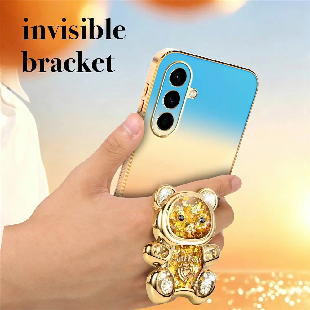 SINGIUZOO For Samsung Galaxy A56 5G Case Glitter Bear Kickstand Electroplated Gradient Color PC + TPU Phone Cover - Orange - 6