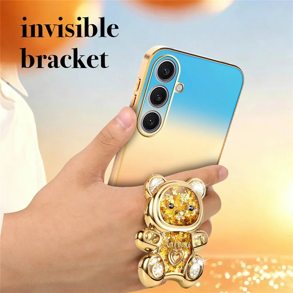 SINGIUZOO For Samsung Galaxy S25+ Case Glitter Bear Kickstand Electroplated Gradient Color PC + TPU Phone Cover - Orange - 6