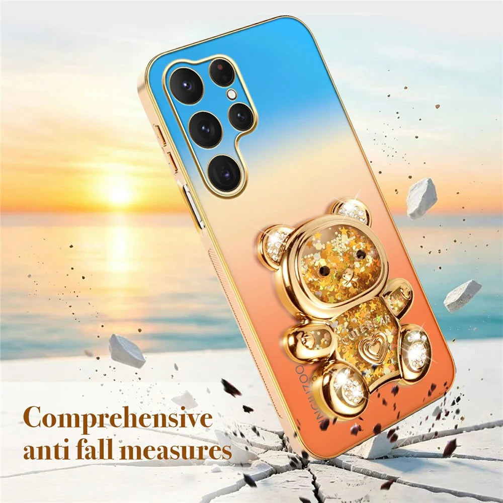 SINGIUZOO For Samsung Galaxy S25 Ultra Case Glitter Bear Kickstand Electroplated Gradient Color PC + TPU Phone Cover - Orange - 7