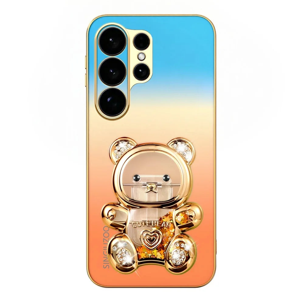 SINGIUZOO For Samsung Galaxy S26 Ultra Case Glitter Bear Kickstand Electroplated Gradient Color PC + TPU Phone Cover - Orange - 4