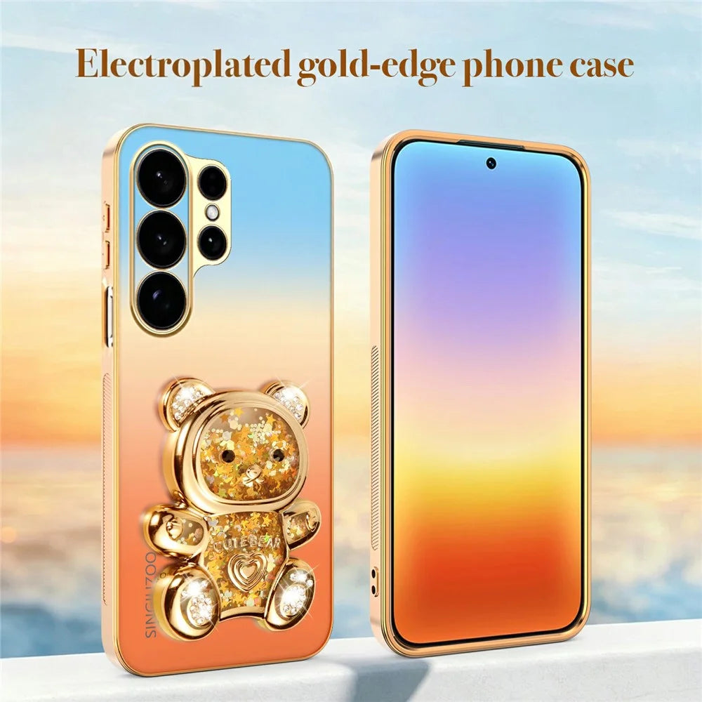 SINGIUZOO For Samsung Galaxy S26 Ultra Case Glitter Bear Kickstand Electroplated Gradient Color PC + TPU Phone Cover - Orange - 5