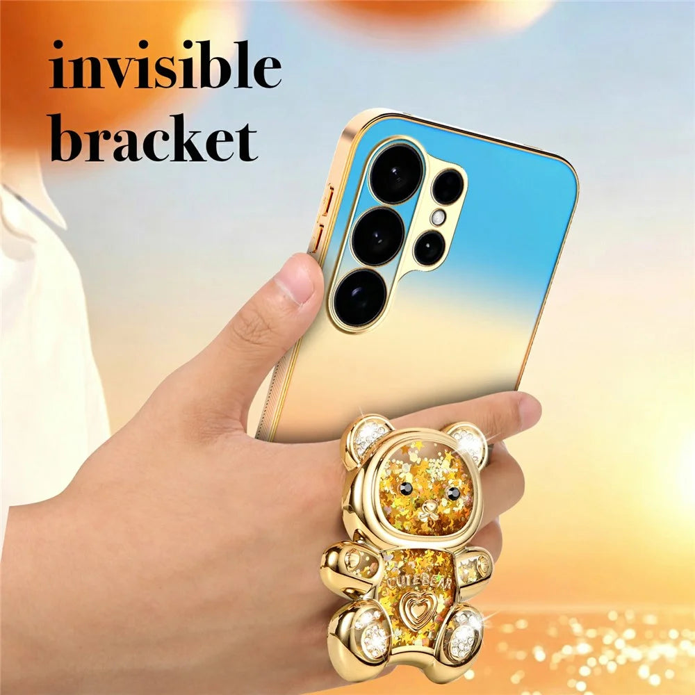 SINGIUZOO For Samsung Galaxy S26 Ultra Case Glitter Bear Kickstand Electroplated Gradient Color PC + TPU Phone Cover - Orange - 6