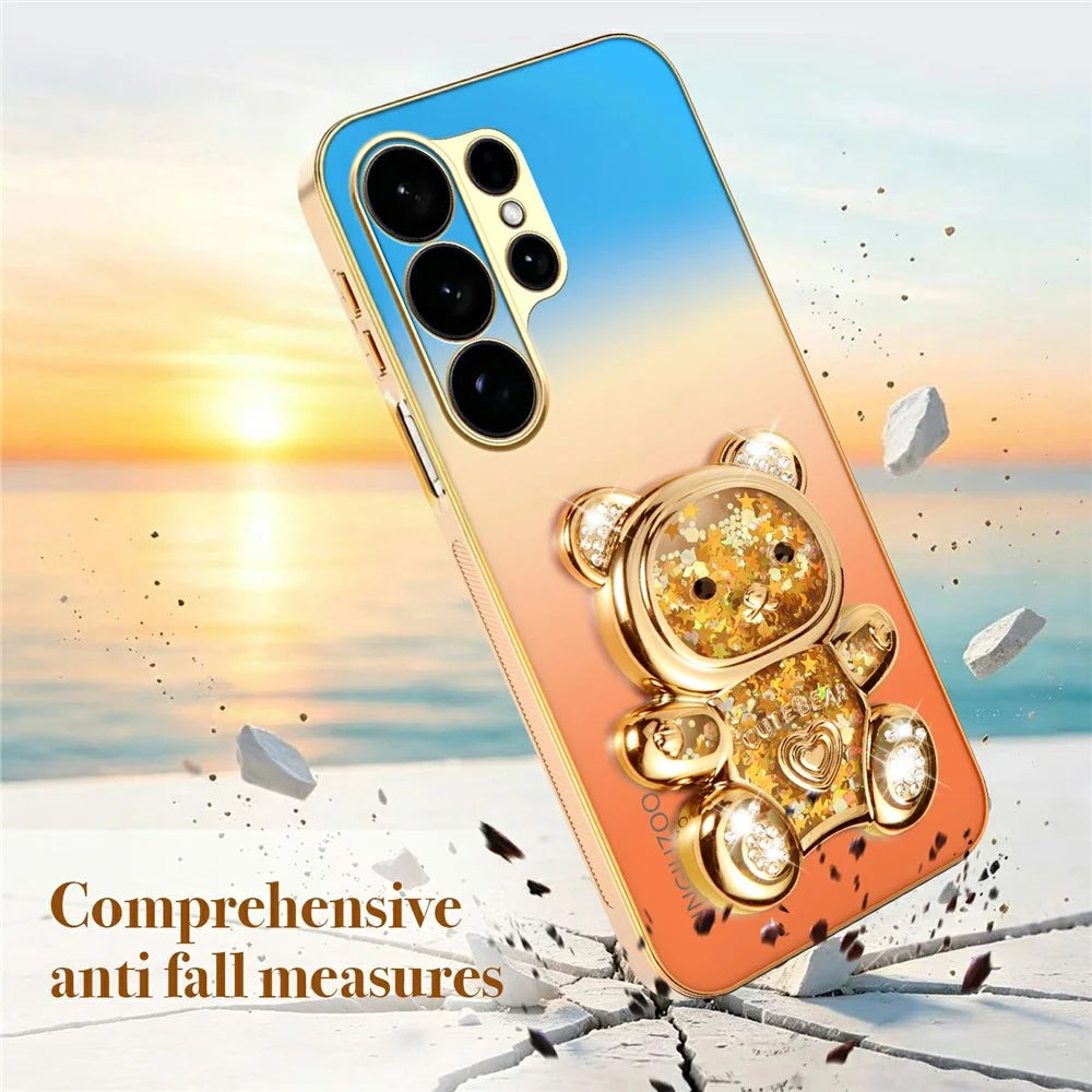 SINGIUZOO For Samsung Galaxy S26 Ultra Case Glitter Bear Kickstand Electroplated Gradient Color PC + TPU Phone Cover - Orange - 7