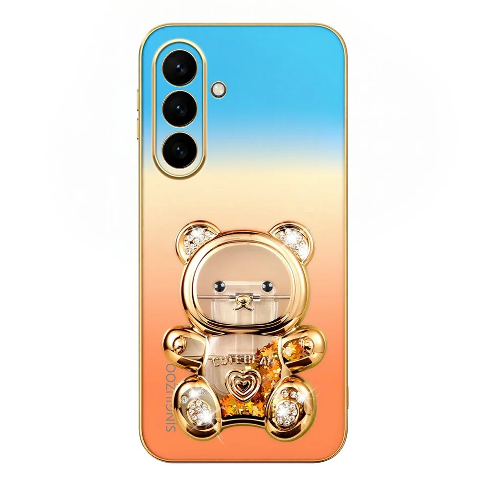 SINGIUZOO For Samsung Galaxy S26 FE Case Glitter Bear Kickstand Electroplated Gradient Color PC + TPU Phone Cover - Orange - 4