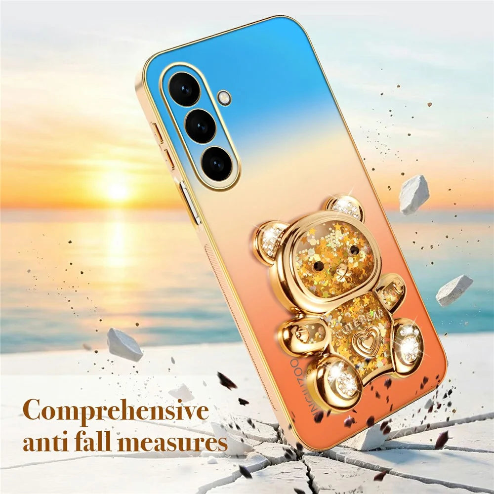 SINGIUZOO For Samsung Galaxy S26 FE Case Glitter Bear Kickstand Electroplated Gradient Color PC + TPU Phone Cover - Orange - 7