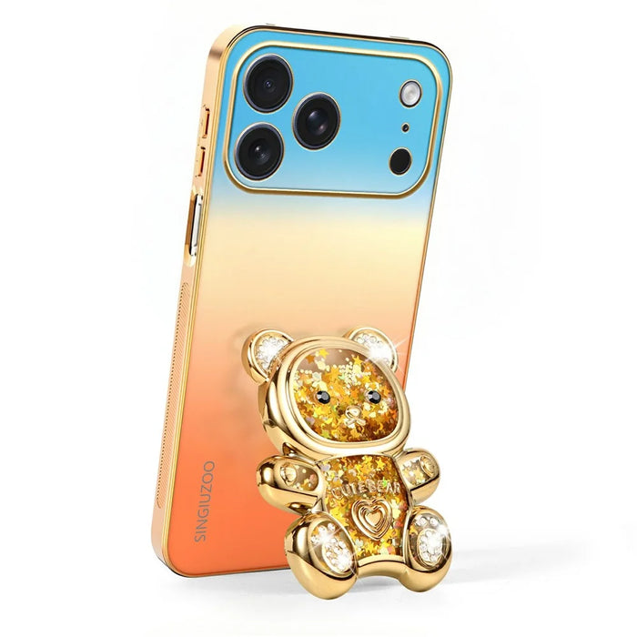 SINGIUZOO for iPhone 18 Pro Max / 17 Pro Max Case Glitter Bear Kickstand Electroplated Gradient Color PC + TPU Phone Cover - Orange - 3