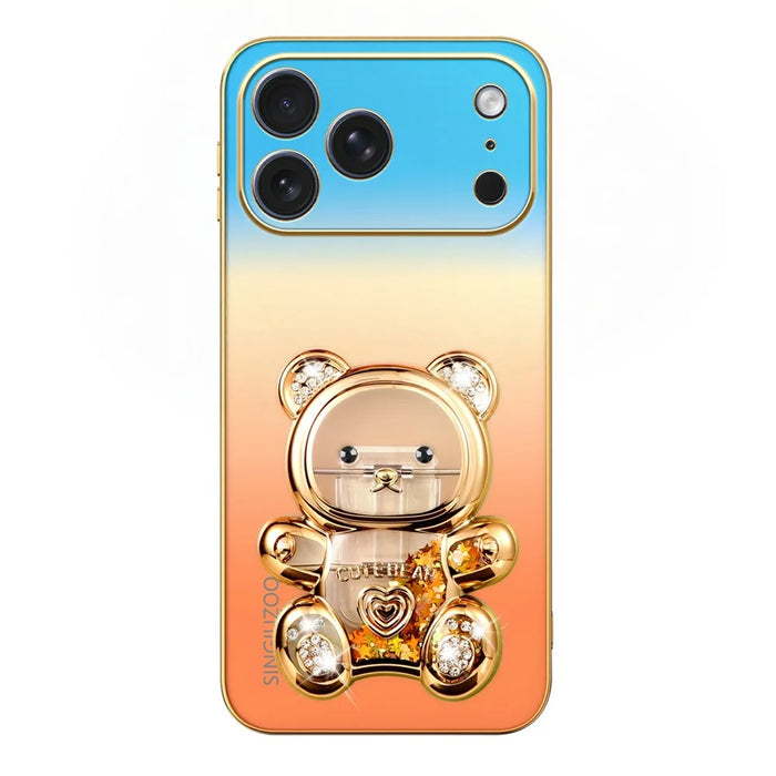 SINGIUZOO for iPhone 18 Pro Max / 17 Pro Max Case Glitter Bear Kickstand Electroplated Gradient Color PC + TPU Phone Cover - Orange - 4