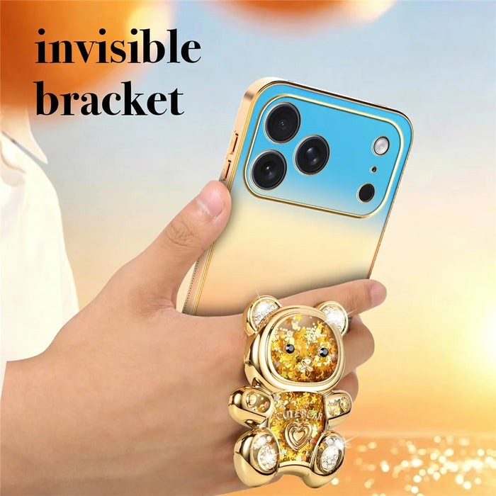 SINGIUZOO for iPhone 18 Pro Max / 17 Pro Max Case Glitter Bear Kickstand Electroplated Gradient Color PC + TPU Phone Cover - Orange - 6