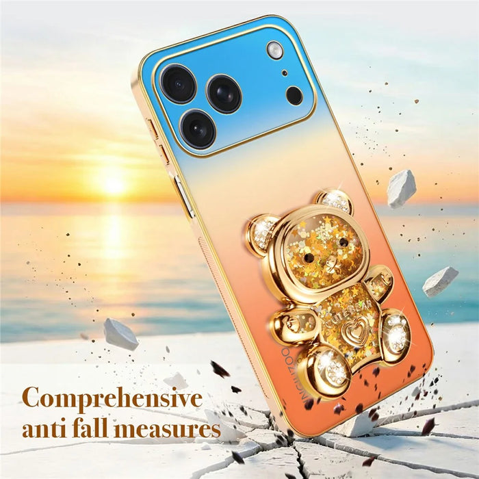 SINGIUZOO for iPhone 18 Pro Max / 17 Pro Max Case Glitter Bear Kickstand Electroplated Gradient Color PC + TPU Phone Cover - Orange - 7