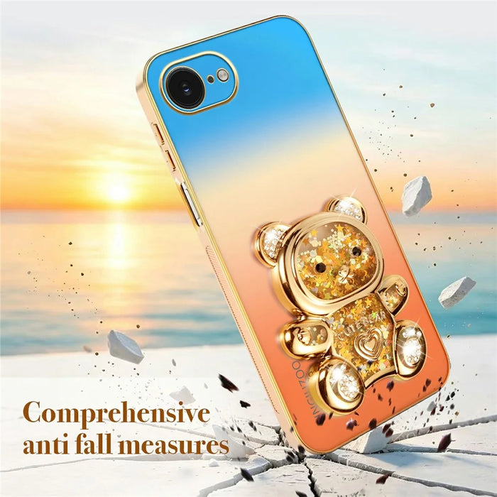 SINGIUZOO for iPhone 17e / 16e Case Glitter Bear Kickstand Electroplated Gradient Color PC + TPU Phone Cover - Orange - 7