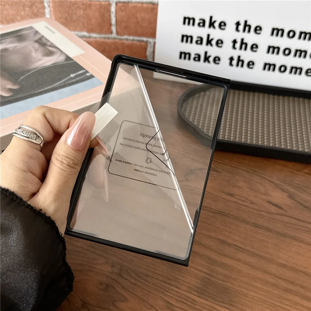 For Samsung Galaxy Z Fold Magnetic Case with Screen Protector Leather Texture Spring Hinge Protective Cover - Black - 6