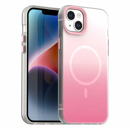 For iPhone 13 Magnetic Case Gradient TPU + PET + PC IMD Shockproof Phone Cover - Pink - 1