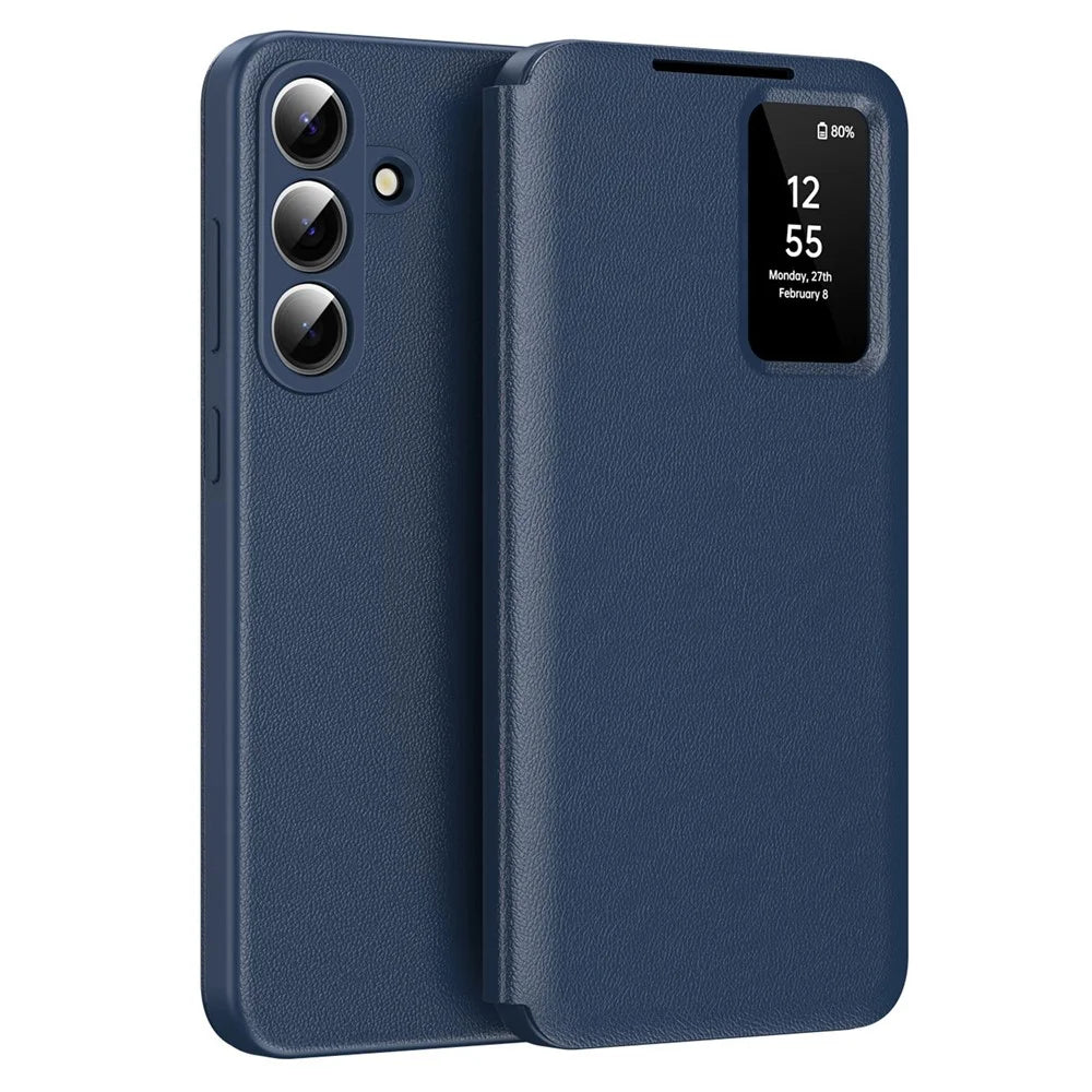 For Samsung Galaxy S26 FE Case with Card Holder Smart View Window Leather Phone Cover - Sapphire - 1