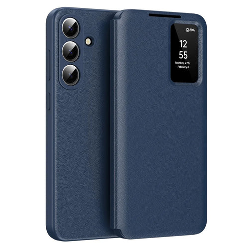 For Samsung Galaxy S26 FE Case with Card Holder Smart View Window Leather Phone Cover - Sapphire - 1