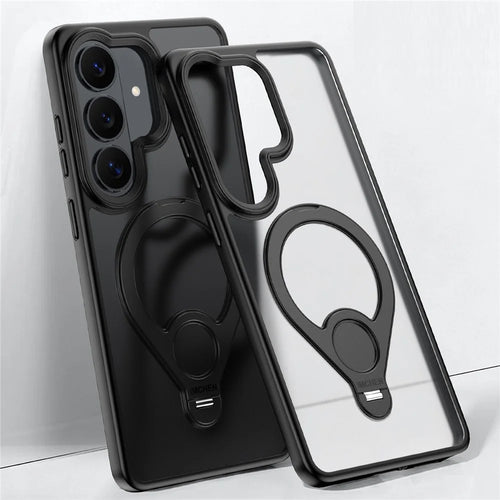 IM-CHEN for Samsung Galaxy S26+ Case Magnetic Tennis Racket Kickstand PC + TPU Translucent Matte Phone Cover - Black - 1