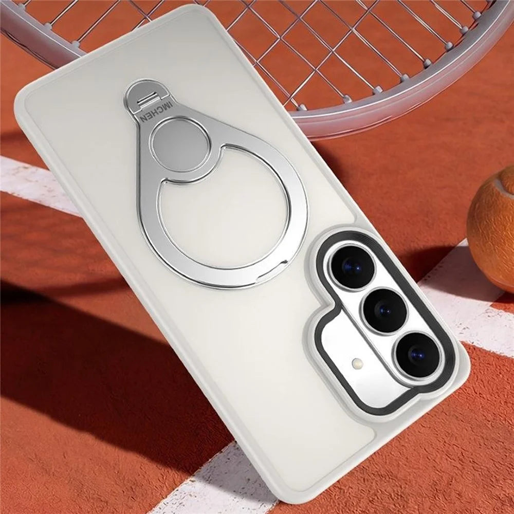 IM-CHEN for Samsung Galaxy S26+ Case Magnetic Tennis Racket Kickstand PC + TPU Translucent Matte Phone Cover - Black - 6