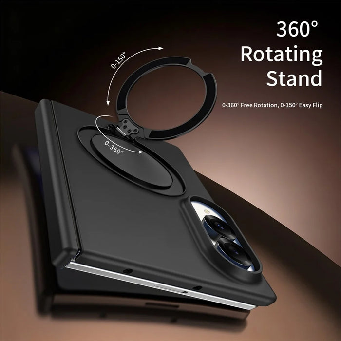 For Samsung Galaxy Z Fold8 Case Magnetic Rotating Kickstand Hard PC Phone Cover with Tempered Glass Film - Black / Dark Grey - 2