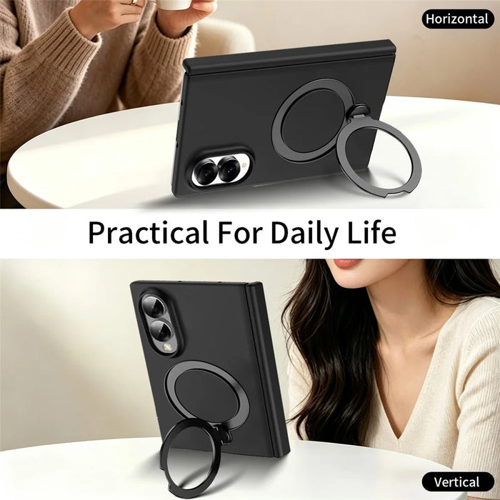 For Samsung Galaxy Z Fold8 Case Magnetic Rotating Kickstand Hard PC Phone Cover with Tempered Glass Film - Black / Dark Grey - 3