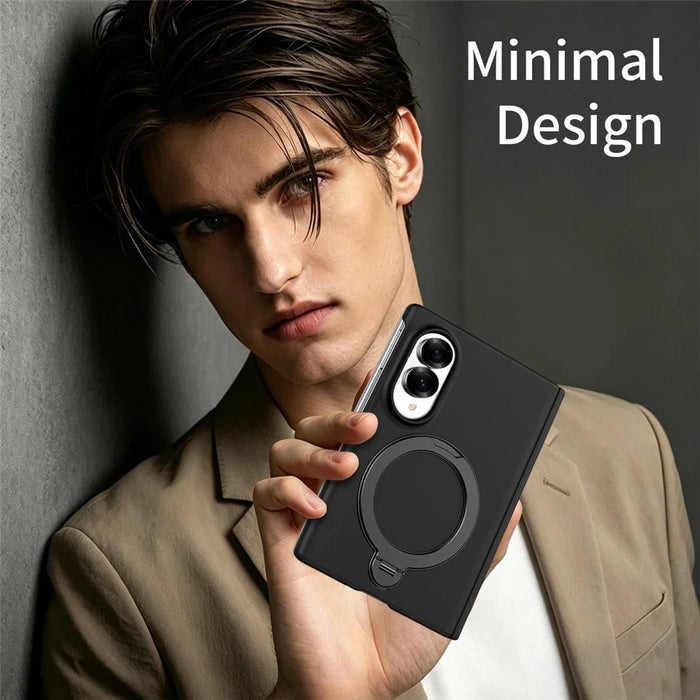 For Samsung Galaxy Z Fold8 Case Magnetic Rotating Kickstand Hard PC Phone Cover with Tempered Glass Film - Black / Dark Grey - 5