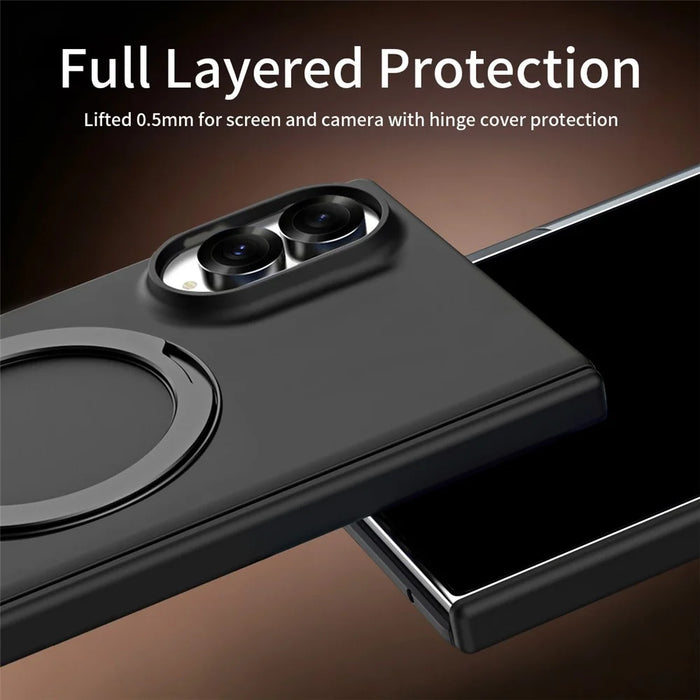 For Samsung Galaxy Z Fold8 Case Magnetic Rotating Kickstand Hard PC Phone Cover with Tempered Glass Film - Black / Dark Grey - 6