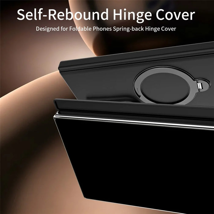 For Samsung Galaxy Z Fold8 Case Magnetic Rotating Kickstand Hard PC Phone Cover with Tempered Glass Film - Black / Dark Grey - 7