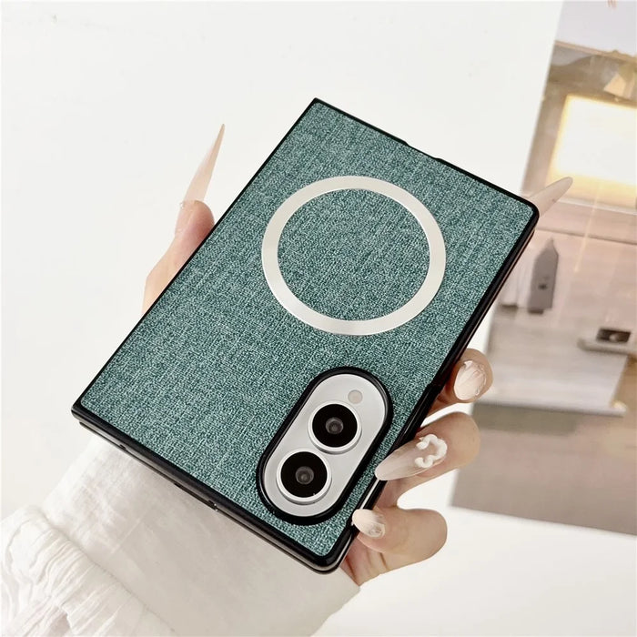 For Samsung Galaxy Z Fold8 Magnetic Case Drop-Proof PC + Cloth Back Phone Cover - Green - 2