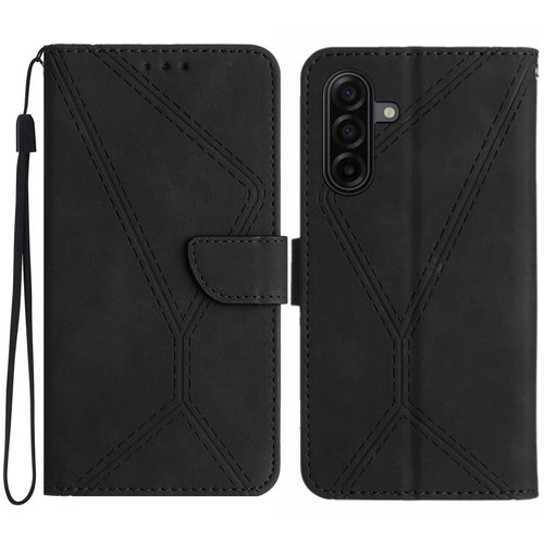 For Samsung Galaxy S26+ Case Skin Touch Lines Imprinted PU Leather Flip Phone Cover - Black - 1