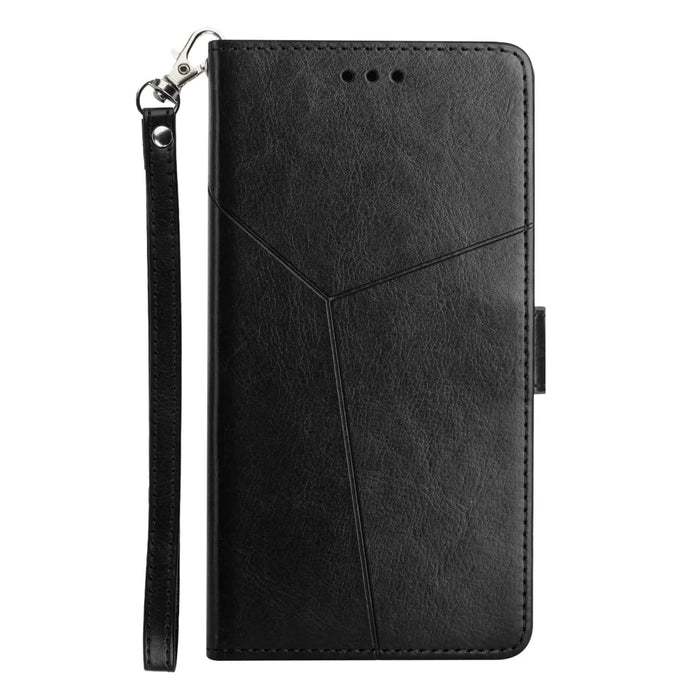 For Samsung Galaxy A27 5G Case Y Shaped Lines Imprint Leather Phone Cover - Black - 2