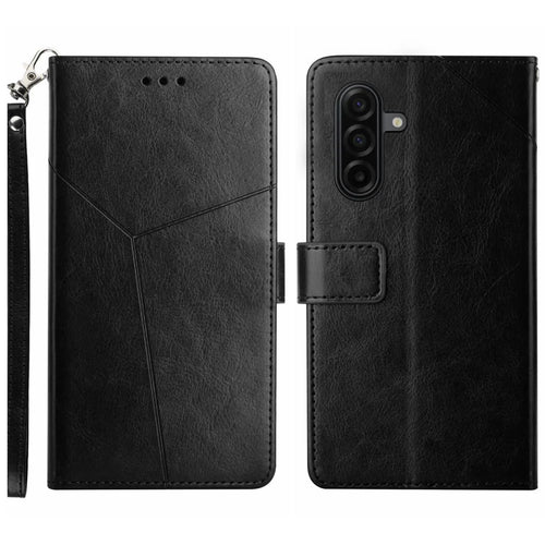 For Samsung Galaxy S26+ Case Y Shaped Lines Imprint Leather Phone Cover - Black - 1