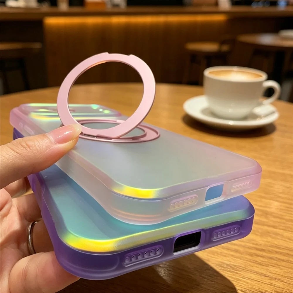 For iPhone 18 Pro Max / 17 Pro Max Case Rotating Magnetic Kickstand Iridescent PC + TPU IMD Phone Cover - White - 3