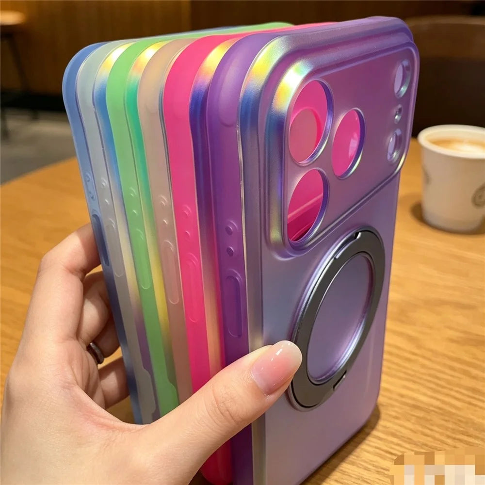 For iPhone 18 Pro Max / 17 Pro Max Case Rotating Magnetic Kickstand Iridescent PC + TPU IMD Phone Cover - White - 6