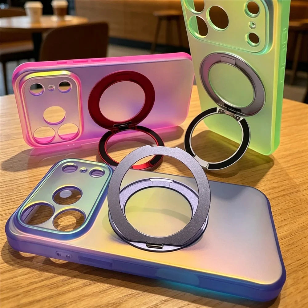 For iPhone 18 Pro / 17 Pro Case Rotating Magnetic Kickstand Iridescent PC + TPU IMD Phone Cover - White - 4