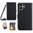 For Samsung Galaxy S25 Ultra Case Butterfly Flower Imprint Leather Phone Cover with Shoulder Strap - Black - 1