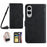 For Samsung Galaxy S25 Edge Case Butterfly Flower Imprint Leather Phone Cover with Shoulder Strap - Black - 1