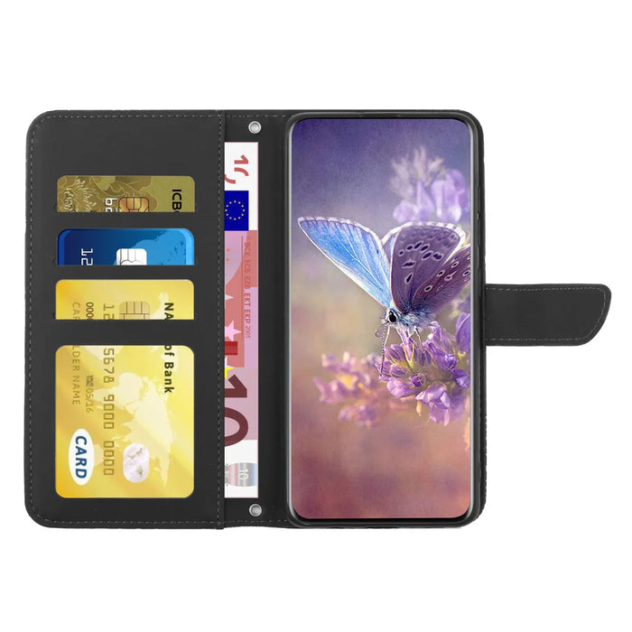 For Samsung Galaxy S25 Edge Case Butterfly Flower Imprint Leather Phone Cover with Shoulder Strap - Black - 3
