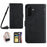For Samsung Galaxy S26 FE Case Butterfly Flower Imprint Leather Phone Cover with Shoulder Strap - Black - 1