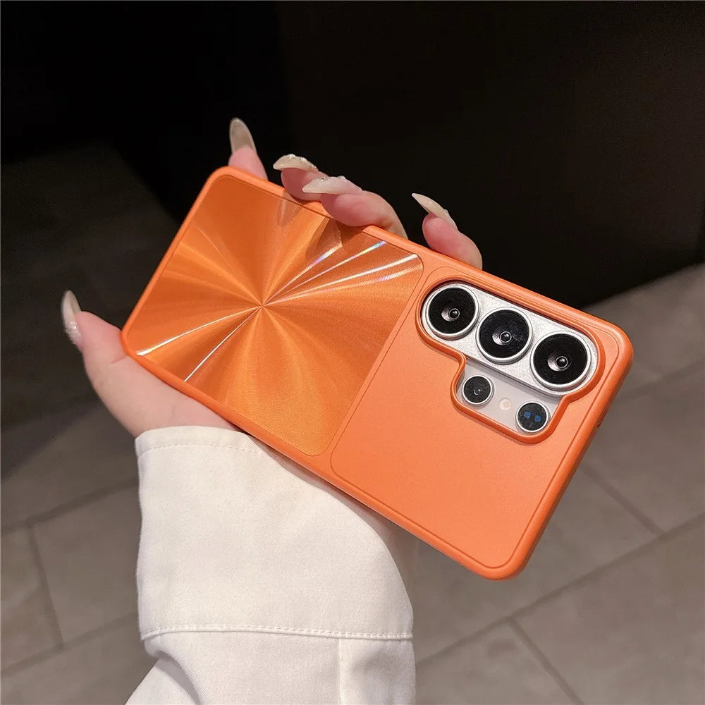 For Samsung Galaxy S25 Ultra Case Large Camera Cutout Aurora CD Pattern PC + TPU Phone Cover - Orange - 2