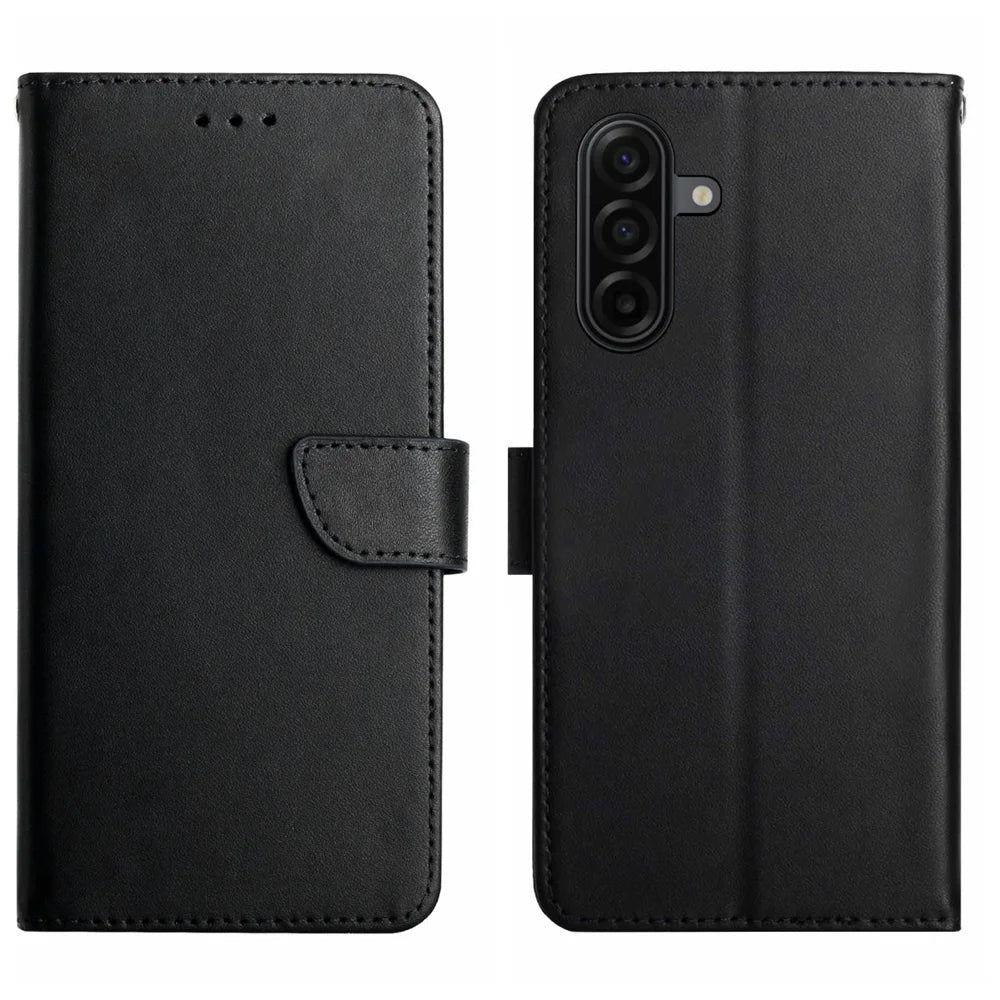 For Samsung Galaxy S26+ Case Genuine Cow Leather Phone Cover Nappa Texture - Black - 1