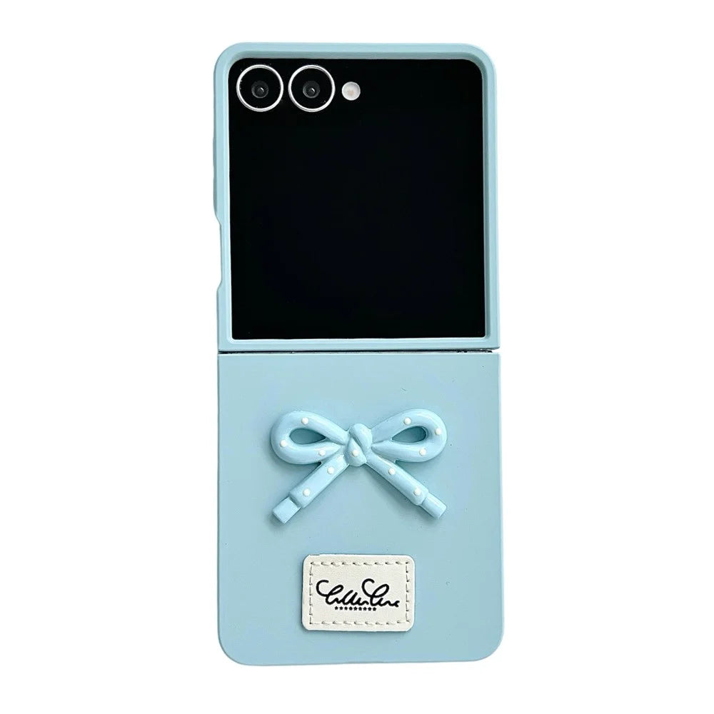 For Samsung Galaxy Z Flip7 5G Case 3D Bow Soft Touch Hard PC Phone Cover with Beaded Bracelet Strap - Baby Blue - 2