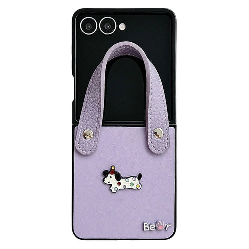 For Samsung Galaxy Z Flip7 5G Case Dachshund Pattern PU Leather + PC Protective Cover with Wrist Strap - Purple - 1
