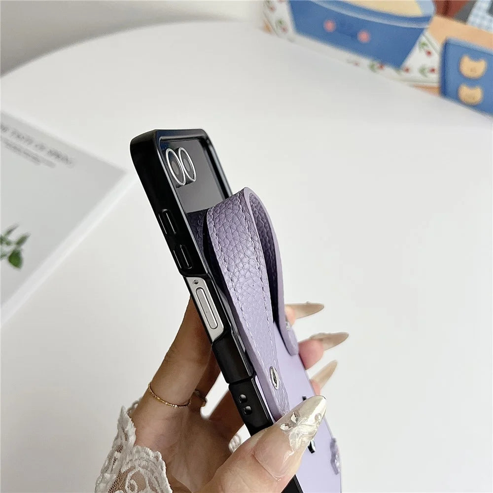 For Samsung Galaxy Z Flip7 5G Case Dachshund Pattern PU Leather + PC Protective Cover with Wrist Strap - Purple - 6