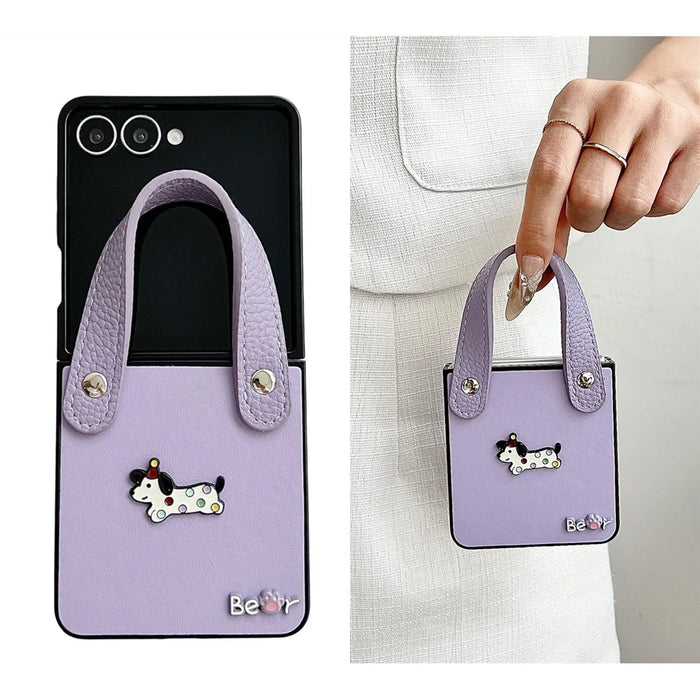 For Samsung Galaxy Z Flip8 Case Dachshund Pattern PU Leather + PC Protective Cover with Wrist Strap - Purple - 2
