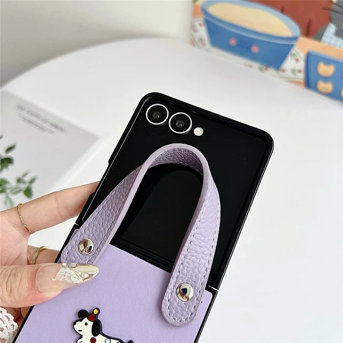 For Samsung Galaxy Z Flip8 Case Dachshund Pattern PU Leather + PC Protective Cover with Wrist Strap - Purple - 5