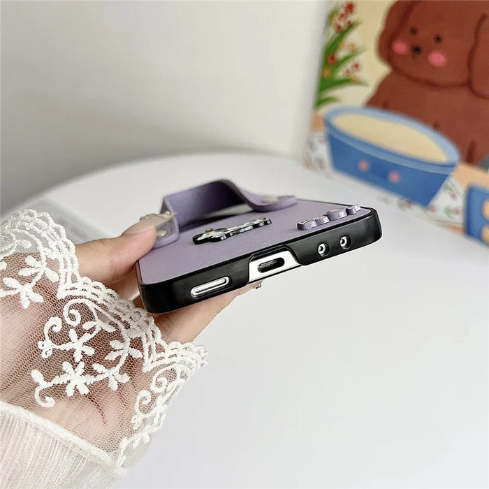For Samsung Galaxy Z Flip8 Case Dachshund Pattern PU Leather + PC Protective Cover with Wrist Strap - Purple - 7