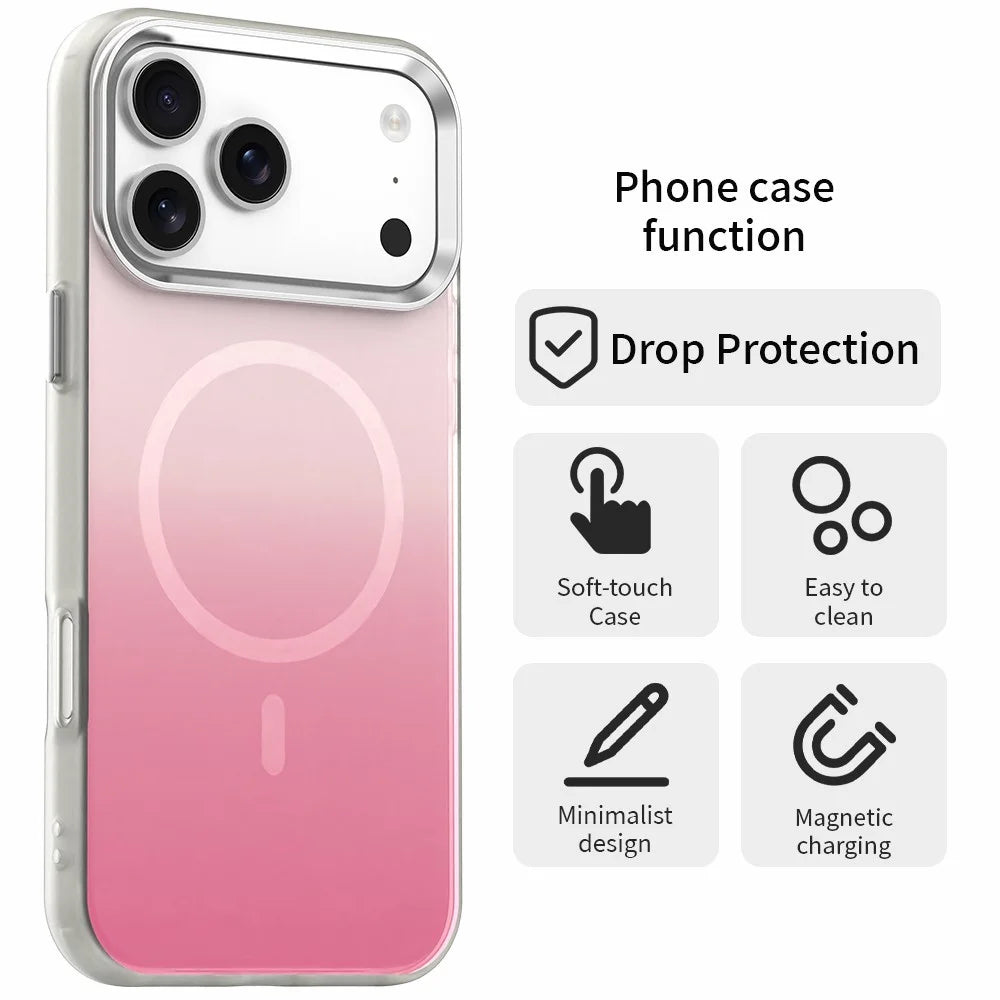 For iPhone 17 Pro Max Magnetic Case Gradient TPU + PET + PC IMD Shockproof Phone Cover - Pink - 2