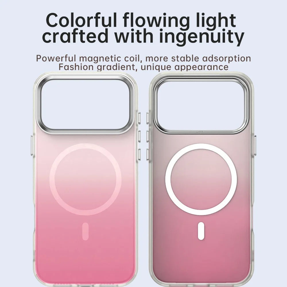 For iPhone 17 Pro Max Magnetic Case Gradient TPU + PET + PC IMD Shockproof Phone Cover - Pink - 4