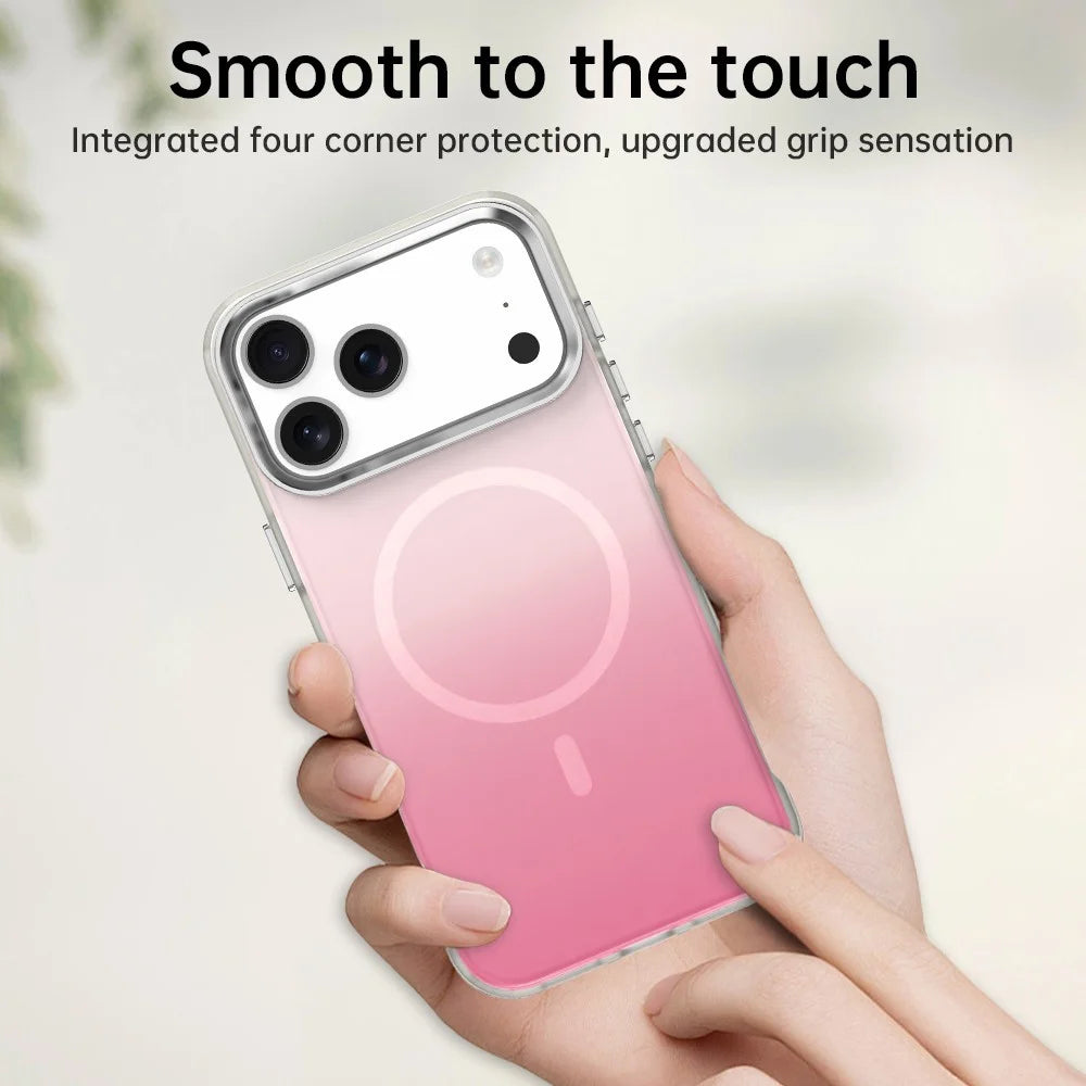For iPhone 17 Pro Max Magnetic Case Gradient TPU + PET + PC IMD Shockproof Phone Cover - Pink - 6