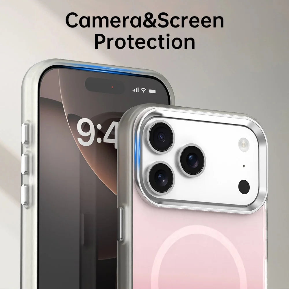 For iPhone 17 Pro Max Magnetic Case Gradient TPU + PET + PC IMD Shockproof Phone Cover - Pink - 7