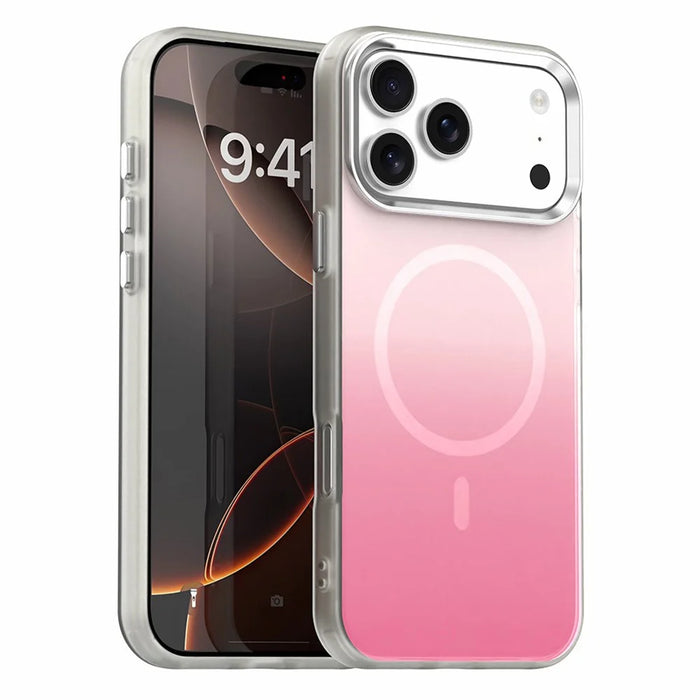 For iPhone 17 Pro Magnetic Case Gradient TPU + PET + PC IMD Shockproof Phone Cover - Pink - 1
